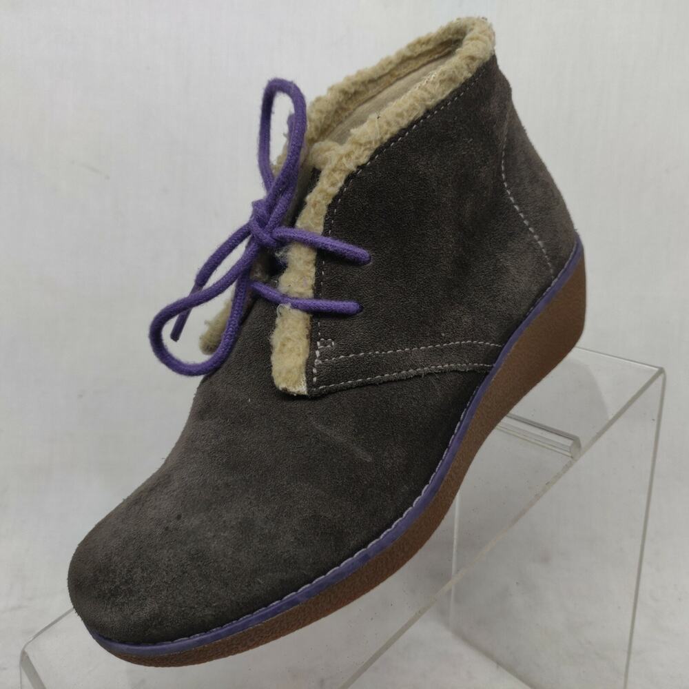 Clarks 13281 Gray Suede Wedge Gum Sole Lace Up Booties Girl's Youth US 1 M